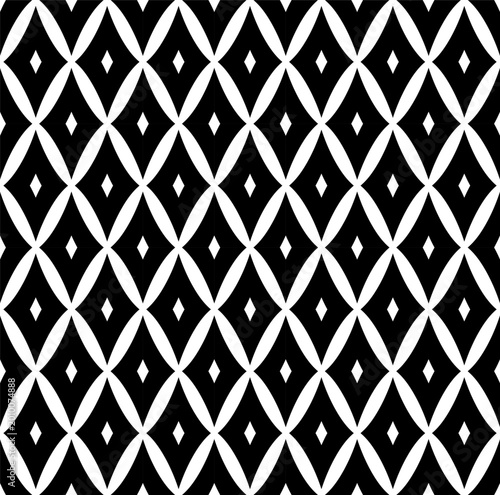 Abstract Seamless Geometric Diamonds and Ovals Black and White Pattern. 