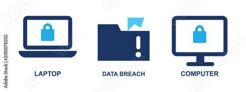 Obraz na plátně A concept representing data breach with icons of laptop, computer and folder