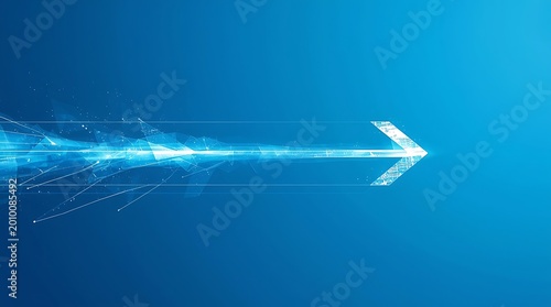 Abstract Glowing Arrow Pointing Right on Blue Background.