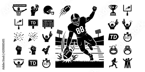 Quadro su tela Touchdown Celebration Ball Spike Football Silhouette