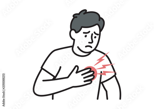 Bilde på lerret Man holding chest with pain heart attack symptom illustration, acute cardiac eve