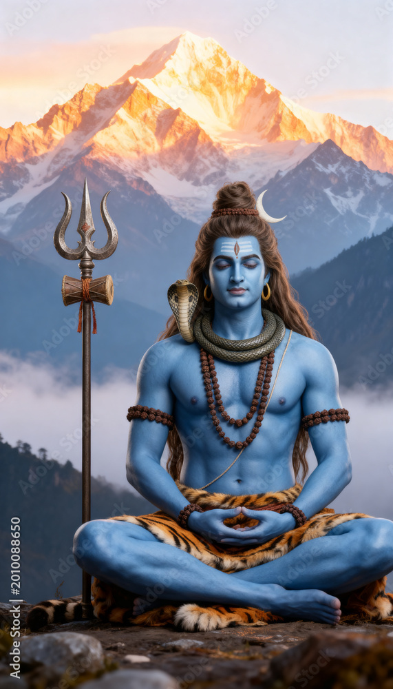 Fototapeta premium Calm Shiva Meditation in Himalayan Mountains with Divine Aura