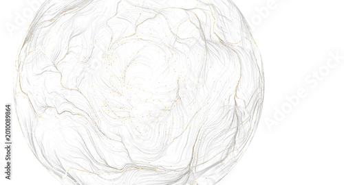Abstract design of a sphere with intricate lines and dots. Ideal for technology, data vis