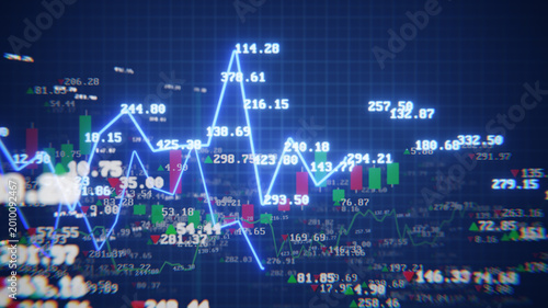 Tableau sur toile Stock market data with fluctuating charts, numbers, and graphs on a digital display