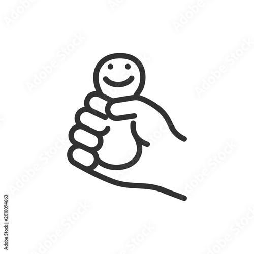 Hand squeezing stress ball, linear style icon. Stress relief and anxiety control. Editable stroke width