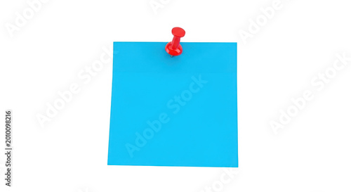 Bright blue sticky note pinned with a red pushpin