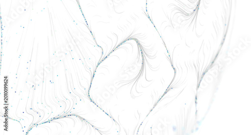 Abstract white illustration with delicate lines and dots, suggesting movement and connect