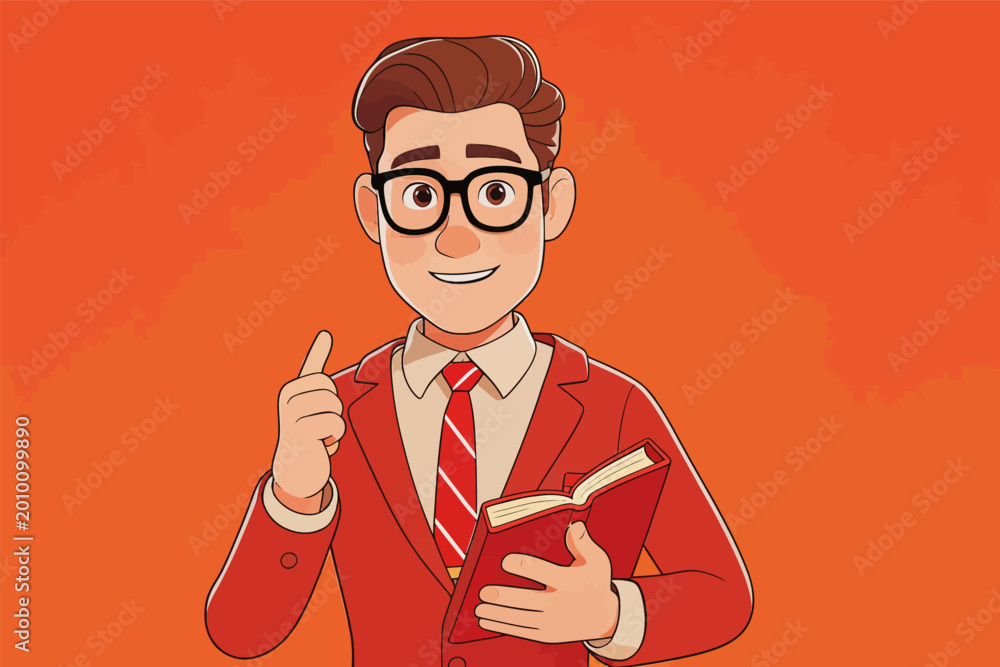 Obraz premium Cartoon male teacher holding book and giving lecture