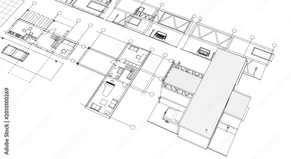 Fototapeta premium house plan sketch 3d illustration