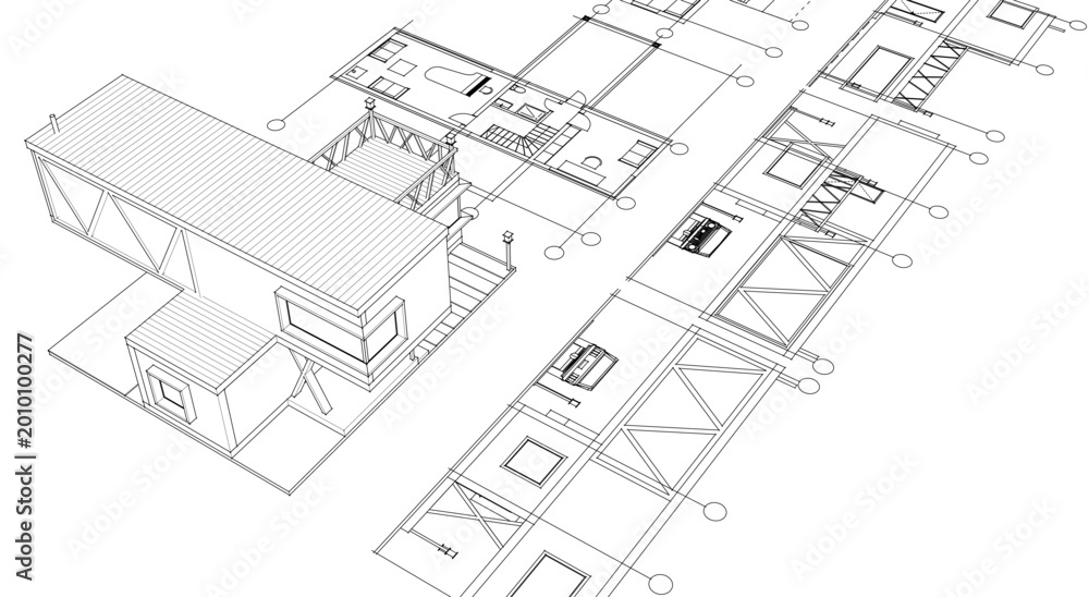 Fototapeta premium house plan sketch 3d illustration