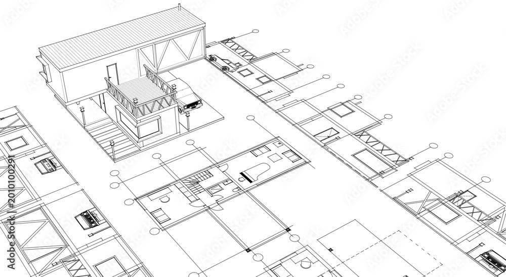 Fototapeta premium house plan sketch 3d illustration