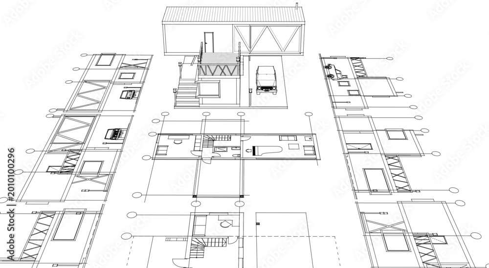 Fototapeta premium house plan sketch 3d illustration