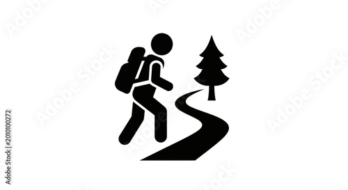 Hiker with Backpack on Winding Trail.