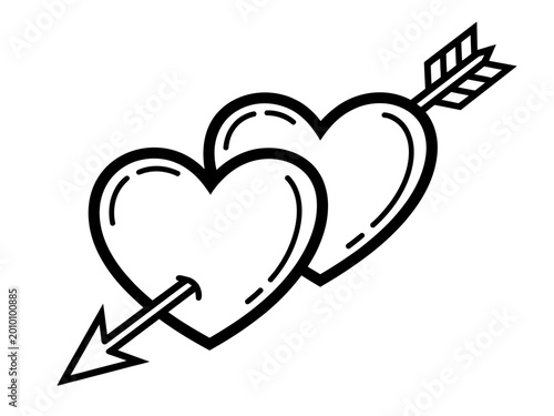 Valokuva Double Heart Arrow Love Icon Vector, Romantic Cupid Symbol Outline, Valentine Re