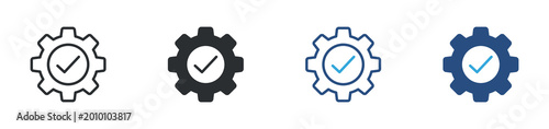 Easy installation icon set. gear with check mark. setup success and configuration concept. vector illustration.