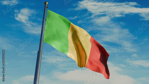 Tableau sur toile Mali flag waving in wind with flagpole, against the background of the sky with c