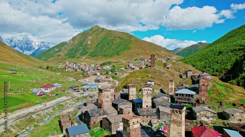 Ancient Svan Towers in Ushguli Village, Svaneti Mountains, Georgia