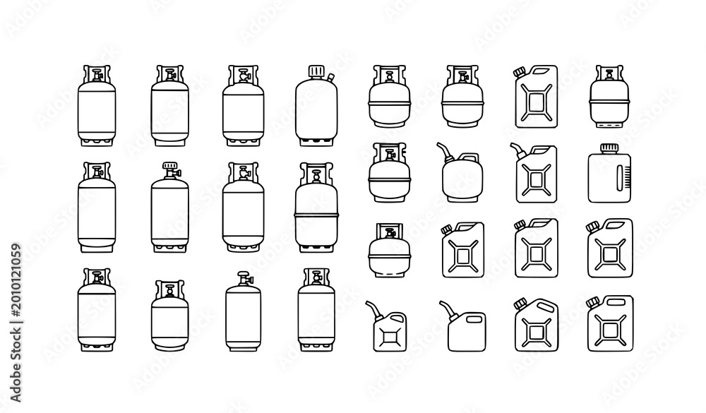 Φωτογραφία Gas tank and propane cylinder line icon set fuel canister LPG storage outline sy