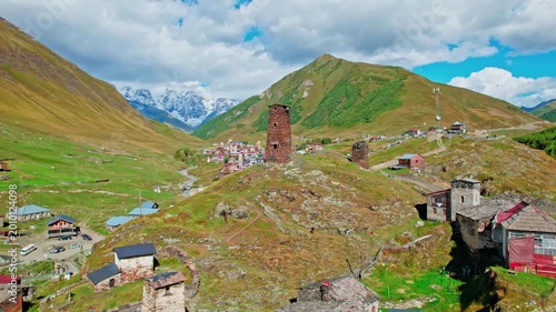 Ancient Svan Towers in Ushguli Village, Svaneti Mountains, Georgia