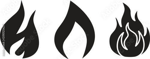 Foto Fire icon set collection group blazing flame burn heat energy spark ignite danger hazard hot temperature wildfire inferno campfire torch symbol graphic design element isolated vector