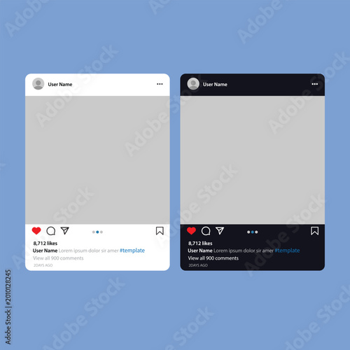 Social Media Post Interface Mockup Light and Dark Mode Templates
