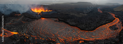 Photos Beautiful aerial panoramatic view of active volcano