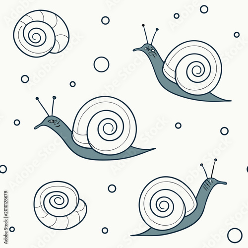 Foto Seamless pattern of cute hand drawn snails with bubbles gastropod wildlife