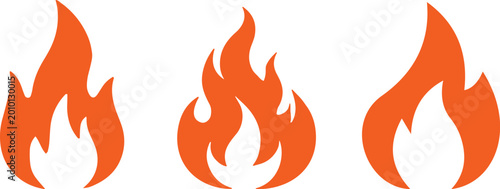 Quadro su tela Fire icon set collection group blazing flame burn heat energy spark ignite danger hazard hot temperature wildfire inferno campfire torch symbol graphic design element isolated vector