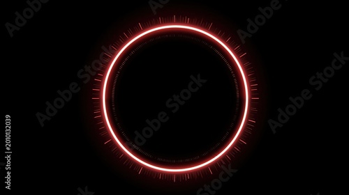 A glowing red circular ring with radiating lines on a black background, resembling a futuristic interface or energy halo.