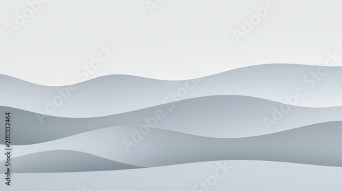Smooth, overlapping gray waves create a minimalist, abstract landscape against a light gradient background.