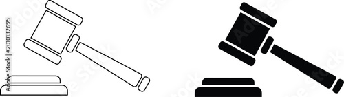 Cuadro en lienzo Gavel judge law court and auction silhouette icon set