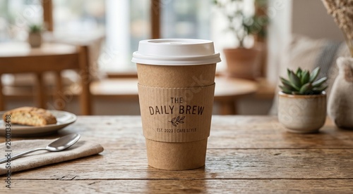 coffee cup mockup, kraft paper texture, minimal background, soft lighting, realistic shadow, branding space, cafe style, clean aesthetic, high resolution