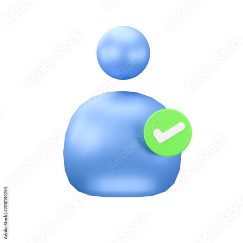 Verified Profile Icon: A simple yet effective 3D rendered avatar icon featuring a checkmark symbol, visually representing the concept of validation and verification.