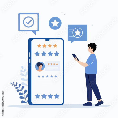vector illustration of a business man with a chart.Customer Rating Experience