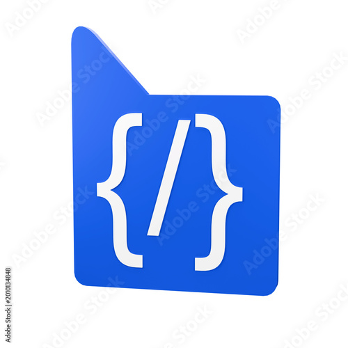 Coding Folder Icon: A modern, minimalist illustration of a blue folder icon, stylized with coding symbols, representing the digital world and programming.