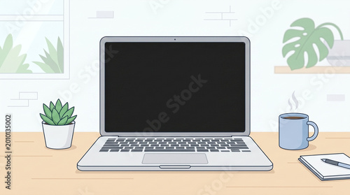 Minimal Laptop Illustration with Black Screen
