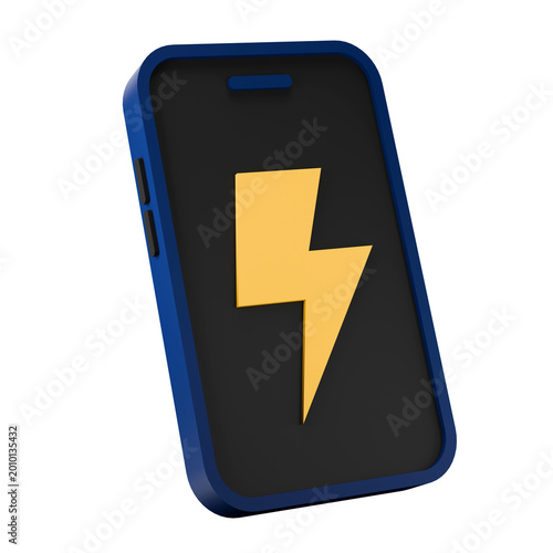 SmartPhone Charging: A modern smartphone displays a prominent lightning bolt symbol, representing the device's charging state, with sleek design and intuitive visual.