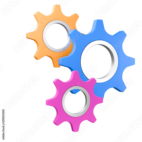 Interconnected Gears of Innovation: An abstract image of three colorful gears interlock, symbolizing the synergy of ideas, the efficiency of progress, and the dynamic of collaborative solutions.