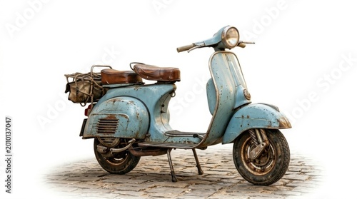 Vintage Blue Scooter on Cobblestone Street