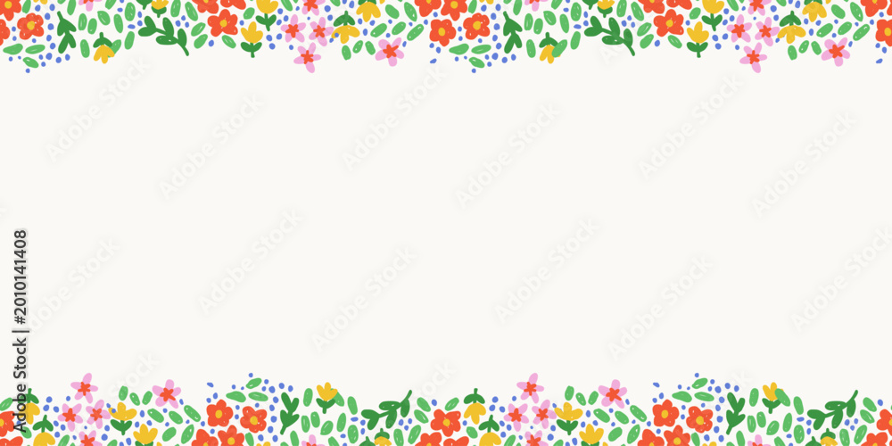 Wall Mural Hand Drawn Whimsical Floral Border Background with Scandinavian Flowers for Nurs