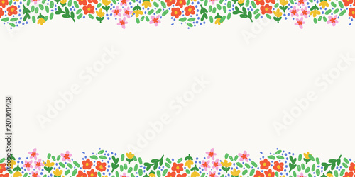 Photography Hand Drawn Whimsical Floral Border Background with Scandinavian Flowers for Nurs