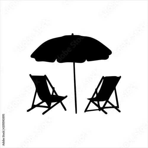 Beach umbrella and two chairs silhouette icon