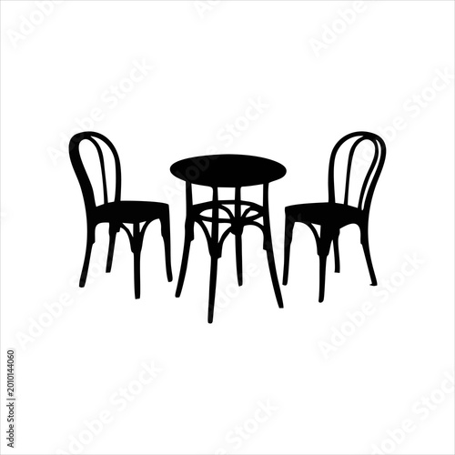 Silhouette of round cafe table and chairs