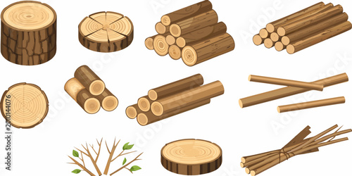 Canvastavla Wood logs collection forestry vector set on white background