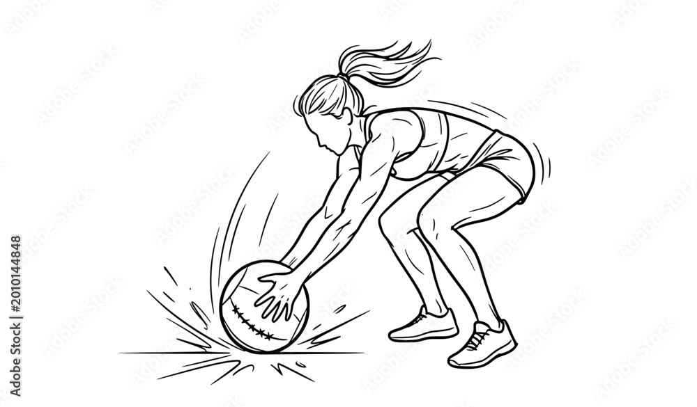 Fototapeta premium Woman Medicine Ball Slam Exercise Sketch Black and White Fitness Training Vector Design