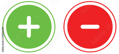 Konstfotografi Green plus and red minus icon set featuring circular symbols for add remove posi