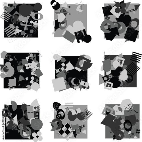 Abstract Geometric Pattern with Blue and White Dots and Stripes