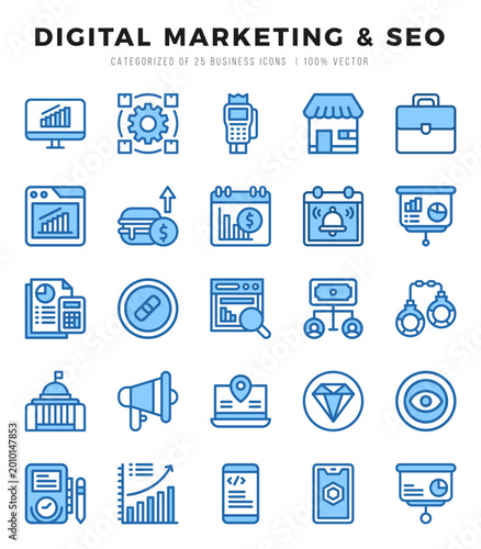 Collection of Digital Marketing & SEO 25 Two Color Icons Pack.