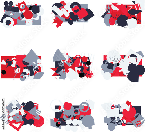 Abstract blue red and white geometric halftone pattern illustration