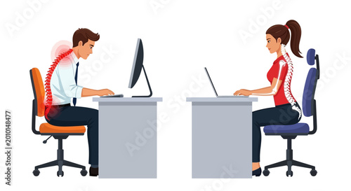 Poor Posture Office Workers, Back Pain, Computer Users, Ergonomic Issues, Workplace Health